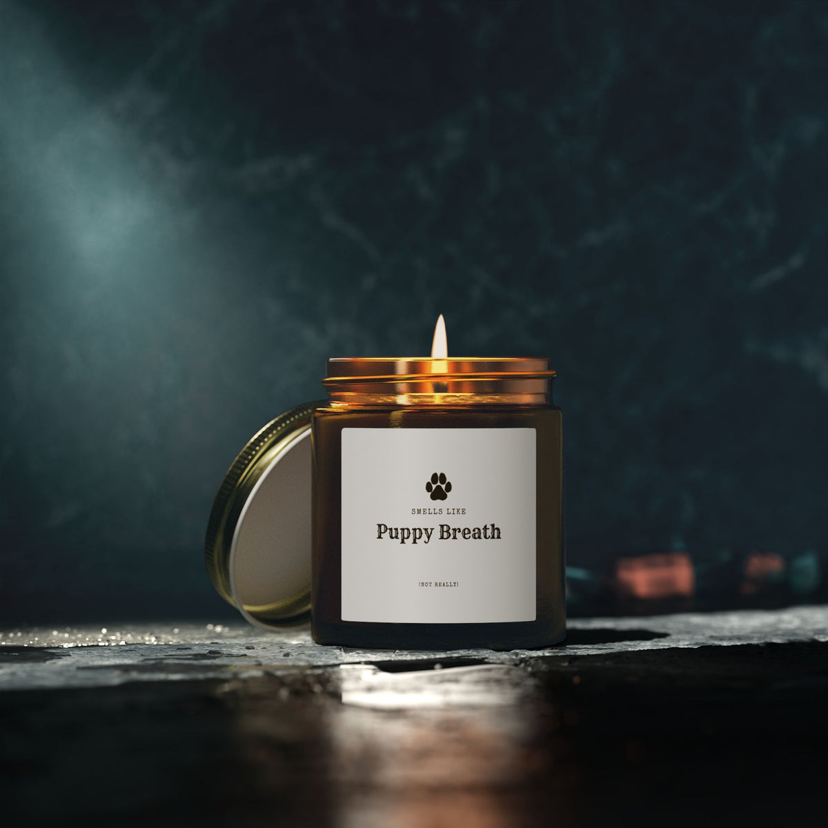 Smells Like Puppy Breath (Not Really) Jar Candle - White | Coconut Apricot Scented Candle