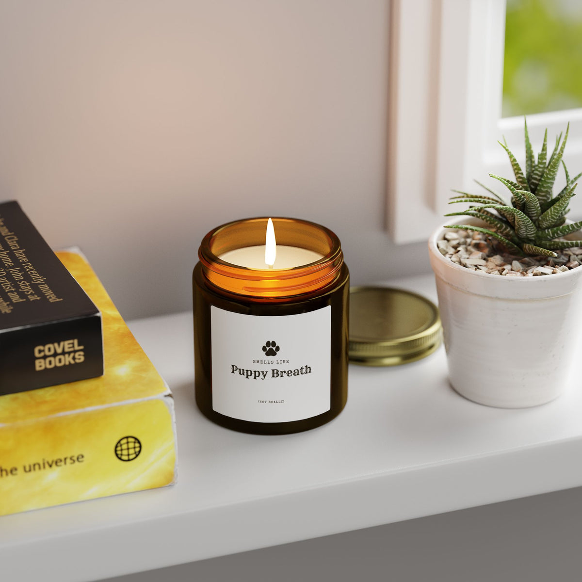 Smells Like Puppy Breath (Not Really) Jar Candle - White | Coconut Apricot Scented Candle